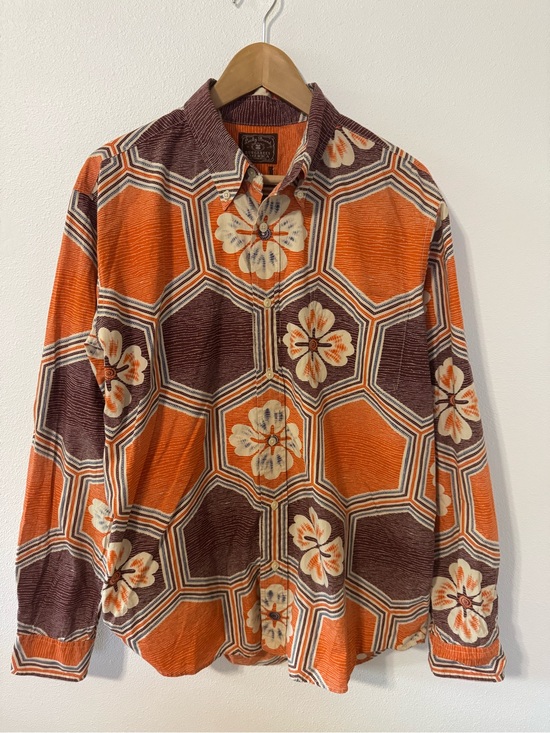 Lucky Brand Other - Vintage Lucky Brand Geometric Floral Long Sleeve Button Down Shirt Orange-XL
